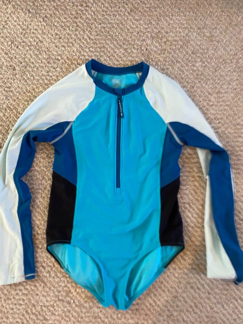 Athleta Girl Blue Color Blocking One Piece Swim Suit Size XL
